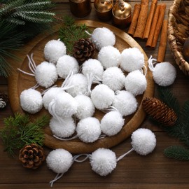 Motionchic 24 Pcs Christmas Snowball Ornament White Yarn Pom Poms Hanging Wool Felt Ball Wonderland Snow Ball Ornaments for Christmas Tree Rustic Neutral Xmas Decor