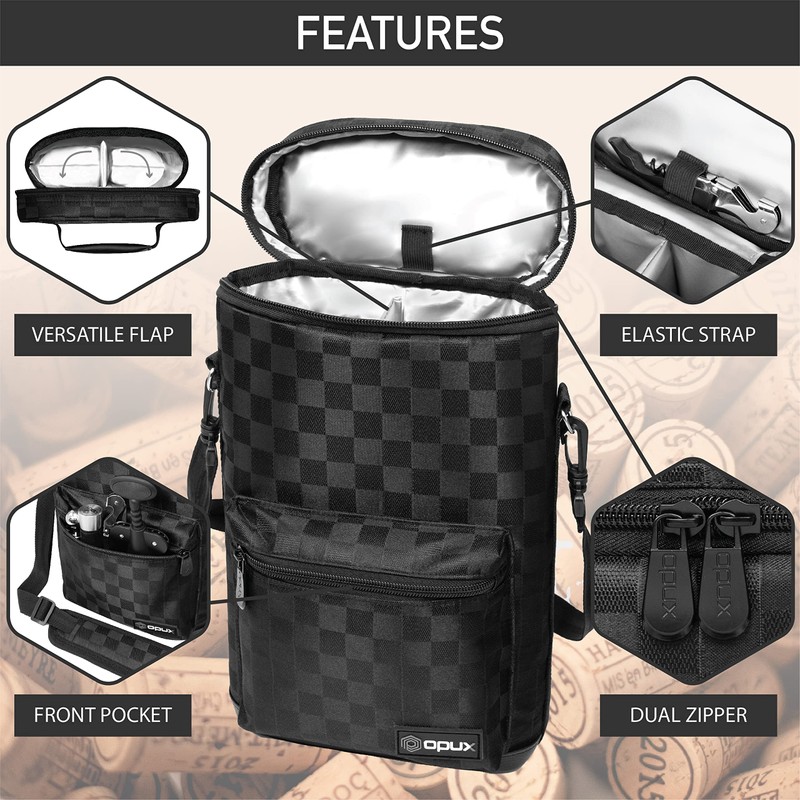 OPUX Insulated 2 Bottle Wine Bag Tote Leakproof Carrier Cooler