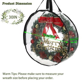 TOLIDA 3pcs 76cm/30 Clear Wreath Storage Bag with Handles - Round Christmas Wreath Garlands Storage Containers, Zipper Storage Carry Bag for Xmas Season