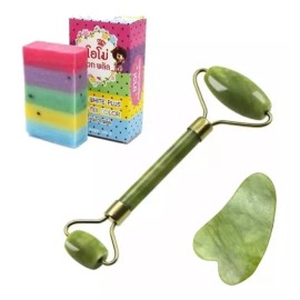 MS-Store Combo Jabón Tailandés + Rodillo Y Guasha Jade Piedra Facial