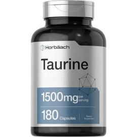 Taurine 1500mg Capsules | 180 Count | Non-GMO and Gluten Free Supplement | USA