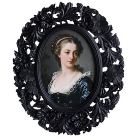 ZIHARA 5x7 Vintage Oval Picture Frame Black, Ornate Skeleton Flower Photo Frame for Tabletop, Hand-Crafted Resin Frame with Easel, Hook & Mat, for Design Home Decor & Wall Gallery Hanging