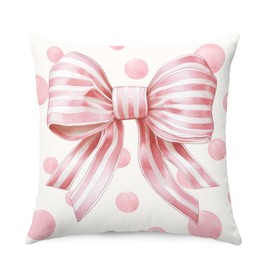 THDSE Pink Bow Coquette Trendy Pillow Covers, Preppy Pink Room Decorative Throw Pillow Covers 18x18, Dollette Aesthetic Room Decor Pillow Cases for Home Bedroom Dorm Couch Women Girls