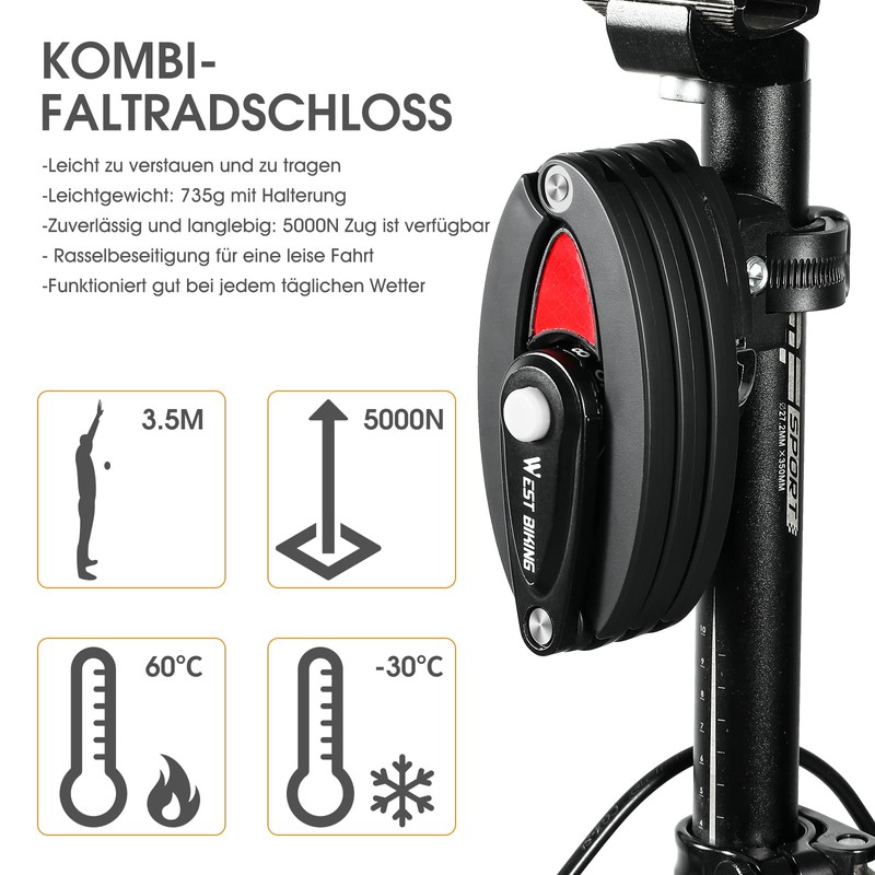 CHIMONA Bicycle Lock Folding Lock with Holder, Combination Lock Bicycle
