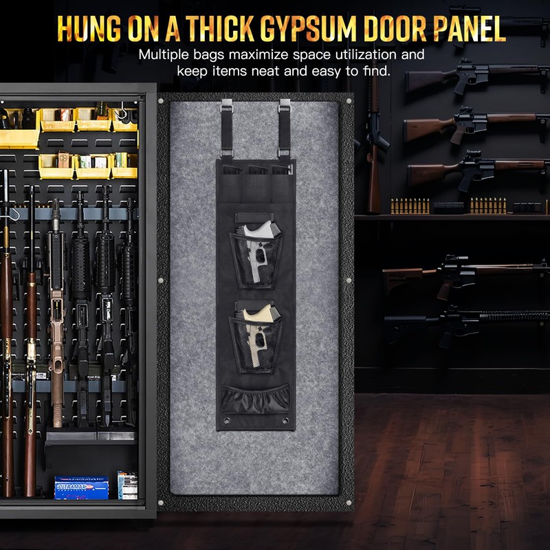 INKUITEN Gun Safe Door Organizer,Handgun Hanger with Elastic Triple Mag