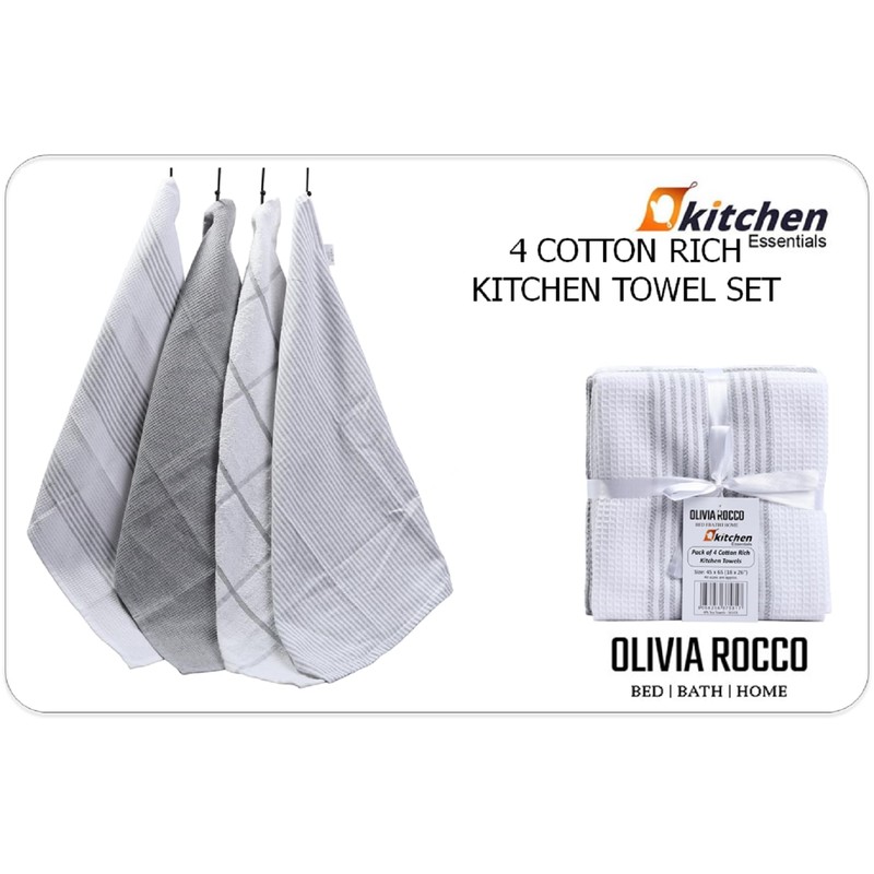 Olivia Rocco 4 Pack Tea Towel Kitchen Tea Towels Cotton