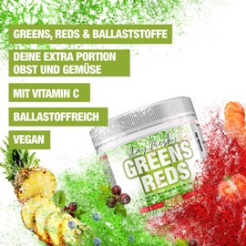 Greens & Reds Super Food Powder. Vegan & Rich in Fibre. 1 x 300 g with Acai Powder, Barley Grass Powder, Beetroot Powder, Spirulina Powder, Chlorella and Much More
