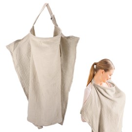 Breastfeeding Cover, Cotton Nursing Cover with Adjustable Strap, Soft and Breathable Breast Feeding Covers for Infant Breastfeeding, Provides Full Coverage Privacy for Nursing Mothers(Khaki)