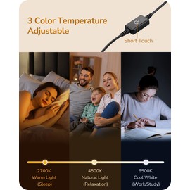 EDISHINE Upgraded LED Table Lamp, Dimmable Bedside Lamp, 3 Color Temperature, Power Cord Touch Switch Desk Lamp, Minimal Nightstand Lamp for Bedroom, Living Room, Gift, Metal Finish, Eye Caring, White