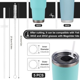 5PCS Silicone Straw for Yeti Rambler 30/20/10oz，Reusable Plastic Straws and Cleaning Brush for Yeti Tumbler with Magslider Lid ，Yeti Accessories，Replacement Drinking Straws，BPA Free (White)