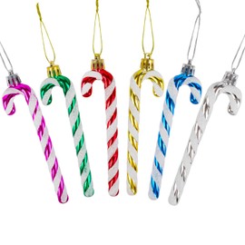 DERAYEE 6 PCS Christmas Glitter Candy Cane Plastic Candy Cane Christmas Tree Decorations for Xmas New Year Party Supplies (Multicolor)