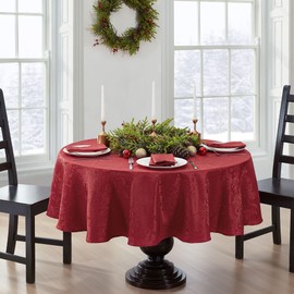 Elrene Home Fashions Poinsettia Elegance Jacquard Holiday Tablecloth, Red, 60" x 84" Oval (Tablecloth)