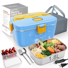 COZYEXPERT 100W Heated Lunch Boxes for Adults 12V 24V 110V-230V Electric Lunch Box Food Heater for Car/Truck Portable Food Heating Boxes with 1.8L 304 SS Containe