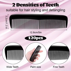 120 Pieces Hair Combs, Pocket Hair Combs for Women and Men, 5 Inch Cutting Comb with Wide and Fine Teeth, Small Plastic Haircut Comb, Styling Comb for Women Grooming Accessories for Beard (Black)