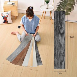 JUGATAMAIBU Peel and Stick Floor Tile Natural Wood Grain Appearance Self Adhesive Waterproof Fire Prevention and Scratch Prevention Suitable for Kitchen Bedroom Office (Pale White, 36PCS)