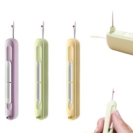 3PCS Plug-in Needle Threaders, 2 in 1 Needle Threader Seam Ripper Tool, Stretchable Remover Needle Threading Tool for Hand Sewing Knitting, Craft Quilting Supplies