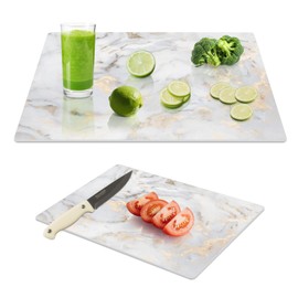 Yuzeyurun Tempered Glass Cutting Boards for Kitchen, Golden Glass Cutting Board Set (16″x12″ & 8″x12″), Chopping Boards with Anti-Slip Foot, Heat Resistant, Shatter Resistant, Dishwasher Safe
