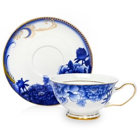 ACMLIFE Bone China Tea Sets, Blue and Gold Tea Set for Adults Porcelain Tea Cup Set, Cup and Saucer Set Vintage Floral for Women Party or Christmas Gifts Giving (china blue)
