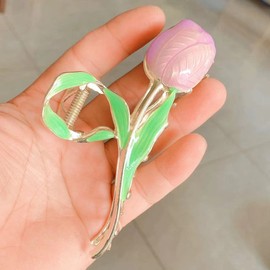 Sweet Purple Tulip Metal Hair Claw Clips, Large Hair Claw Hair Non-Slip No Broken Strong Hold Hair Clamps Fashion Hair Accessories for Woman With Long Thick Curly Hair