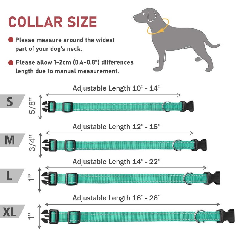 Reflective Dog Collar with Buckle Adjustable Safety Nylon Collars for