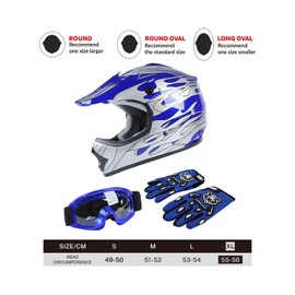 TCT-MOTORPARTS DOT Youth Kids Dirt Bike Full Face Helmets Motocross ATV Offroad Four Wheeler Helmet Blue Flame X-Large Size