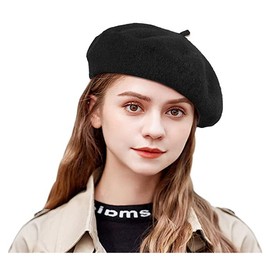 Miss-shop Women's Beret Hats, French Beret, Warm Winter Wool Hat, Autumn Beret Cap, Unisex Beanie Cap for Girls Women, black