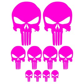 10 Pcs Skull Stickers for Cars or Motorcycles - 3 Sizes Car Motorcycle Bike Scooter (Fuchsia)