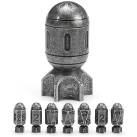 Metal DND Dice Set with Spinning Missle Container Cyberpunk Style Dice for Warhammer 40K Polyhedral D&D Dice for D&D, Sci-Fi, War, or Crime Theme (Missile Antique Silver)
