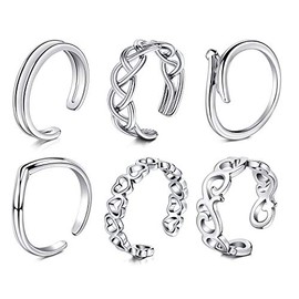 Mayhoop 6 Pcs Adjustable Toe Rings for Women Various Types Band Open Toe Ring Set Women Summer Beach Jewelry