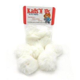 Real Rabbit Fur Pom Pom Cat Toy - 5 Pak White