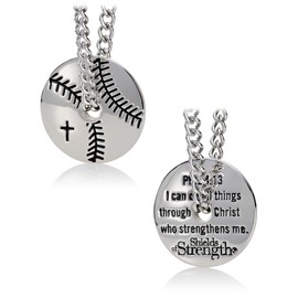 Men's Stainless Steel Baseball Pendant Necklace - Philippians 4:13