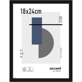 accent by nielsen Picture Frame, 18 x 24 cm, Aluminium, Matt Black, Photo Frame for Standing and Hanging in Portrait and Landscape Format, Real Glass, Star