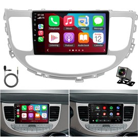 2+32GB Android 13 Double Din Car Stereo Compatible with Hyundai Genesis Sedan 2009-2014 Wireless Carplay iOS/Android Auto 9″ Bluetooth Touchscreen Car Radio GPS Navigation,Mirror Link + Camera&MIC
