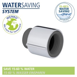 WENKO Water Saver Water-Saving Individually Adjustable Water-Saving Insert for the Shower with ½ Inch Internal and External Thread Universal Fit, Saves 15-60% Water, Made of Sturdy ABS Plastic, Chrome