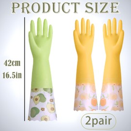 LHLZNB Fruit Wide mouth Velvet lining Marigold Gloves Medium for，washing up gloves large，kitchen gloves for washing dishes，Applicable to kitchen Premium Rubber Gloves for Work (Orange+Green)