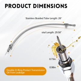 HAHAHA TH350 TH400 Turbo350 Firewall Mounted Flex Transmission Dipstick TH350/TH400 Stainless Braided Hose Compatible with GM/Chevy TH350/TH400 (Silver)