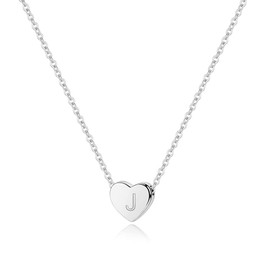 M MOOHAM Initial Heart J Necklace, Gifts for 5 Years Old Girls Sterling Silver Heart Initial J Necklace for Women Gifts for Girls Tiny Silver Initial Necklace for Girls Teen Girls Jewelry