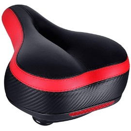 Bicycle Saddle, Bicycle Seat for Women, Men, Comfortable Soft Gel Bicycle Saddle, Waterproof, Breathable with Reflector, Red