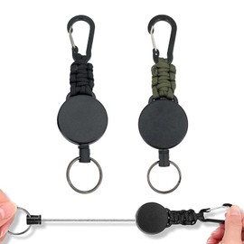 DMEEK Reel Keychain with Carabiner, Elastic Reel Key Reel, Multi-functional, Durable, Maximum Length of 23.6 inches (60 cm), Anti-Lost, Metal Wire, Hanging Name Tags, For Camping, Hiking, Fishing and