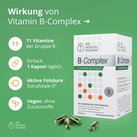 Vitamin B Complex High Dose - All 11 B Vitamins - Up to 7x Higher Dose - Contains Active Forms Extrafolate-S®, Choline, Inositol and PABA - Vegan, No Additives - B-Complex (60 Capsules)