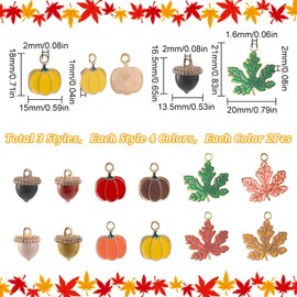SUNNYCLUE 1 Box 24pcs Fall Charms Bulk Maple Leaf Charm Alloy Enamel Autumn Charms Thanksgiving Leaves Pumpkin Nut Charm for Jewelry Making Charms Holiday DIY Earring Bracelet Necklace Women Adults, No Gemstone
