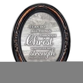 Cottage Garden Can Do All Things Through Him Burlwood Finish Floral 5 x 7 Oval Table and Wall Photo Frame
