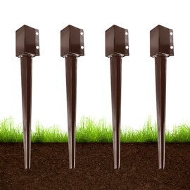 ARIFARO Fence Post Anchor Ground Spike Heavy Duty Metal Black Powder Coated Fence Stakes Post, 4x4 inch(3.5 x3.5 inch Inner) Pack of 4 (Brown, 32 inch)