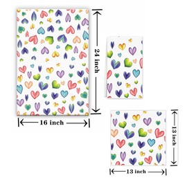 Pink Blue Love Heart Valentine's Day Kitchen Towels Dish Towels, 16x24 Inch Love Heart Tea Towels Anniversary Wedding Decoration Hand Towels Set of 3