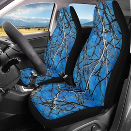 KEIAHUAN Blue Branch Camo Car Seat Covers for Front Seats Soft&Breathable Rear Bench Split Cover Universal Elastic Vehicle Seat Cushion Cover Fit for Most SUV, Truck, Sedan