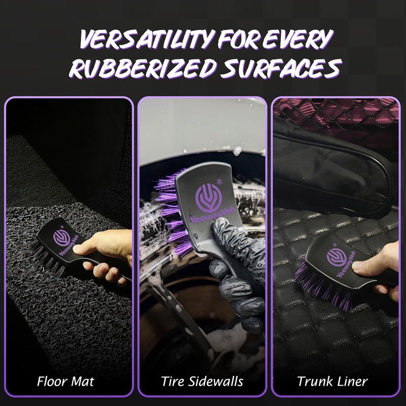 YeewayVeh Pro Tire Cleaning Brush, Gentle Stiff Mixed Bristles,Short Handle