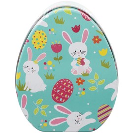 Healifty Easter Rabbit Tin Box Bunnies Eggs Spring Flowers Design Fillable Metal Easter Egg Hunt Kit Candy Case Jewelry Coin Crafts Storage Holder Decorations Party Favors