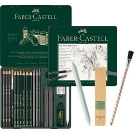 Faber-Castell - Pitt Graphite Set im Metalletui, medium, 19 + 3 -teilig (inklusive Radierstift mit Pinsel, Papierwischer und Minenschärfblock)