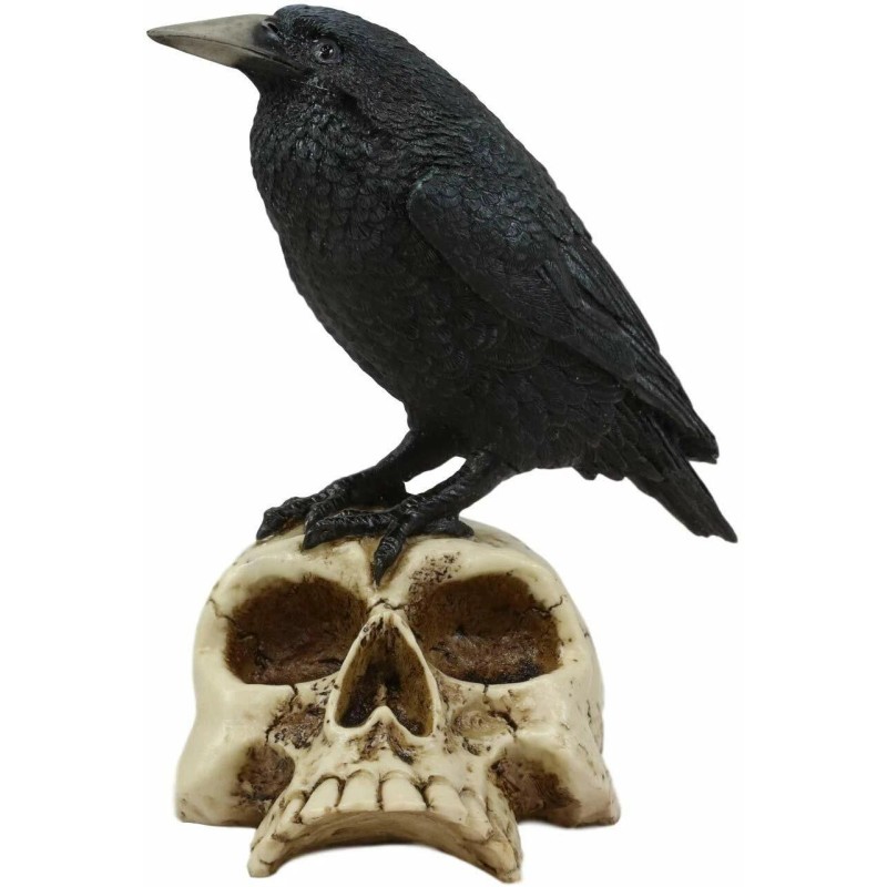 Ebros Gothic Raven Perching On Skull Statue 7.25" High Crow