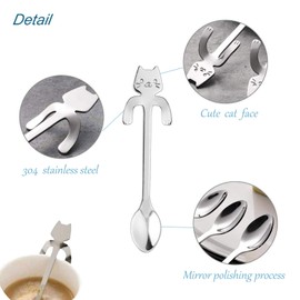 Cat Shape Coffee Spoons, Pack of 6 Cat Coffee Spoons, Kitten Stainless Steel Coffee Spoons, Cat Tea Spoons, Dessert Spoons, Cat Tea Spoons for Dessert, Coffee